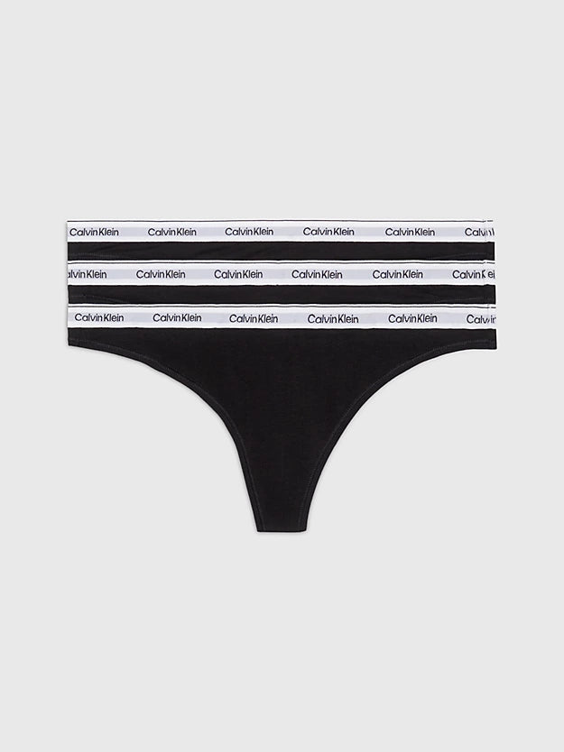 Pack 3 Tangas Cotton Strech negras con MODERN LOGO CALVIN KLEIN
