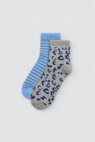 Pack 2 calcetines tobilleros estampado print animal-rayas YSABEL MORA