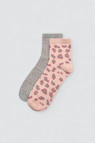 Pack 2 calcetines tobilleros estampado print animal-rayas YSABEL MORA