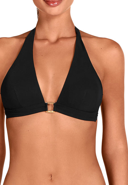 Bikini negro sin aros con detalles dorados Dolores Cortés