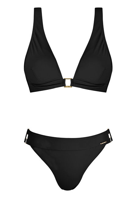 Bikini negro sin aros con detalles dorados Dolores Cortés