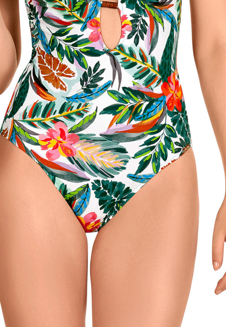 Bañador estampado tropical sin aros con escote profundo Dolores Cortés