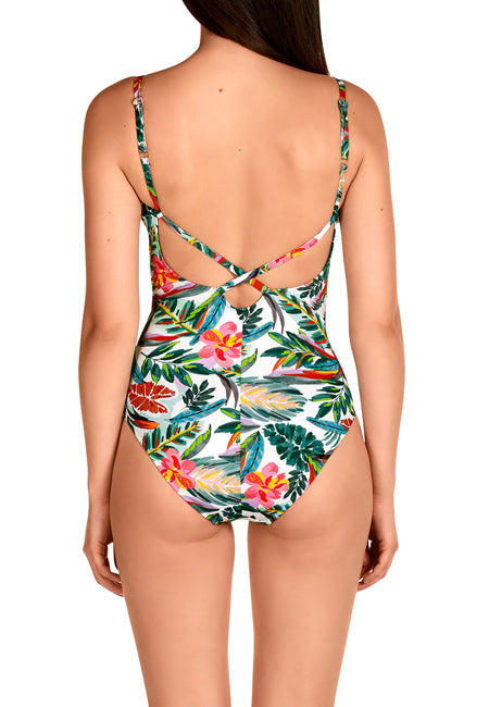 Bañador estampado tropical sin aros con escote profundo Dolores Cortés