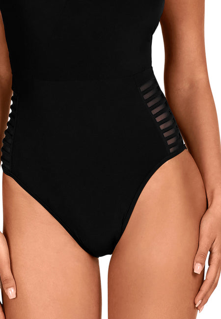 Bañador negro sin aros reductor con tirantes asimétricos  Dolores Cortés