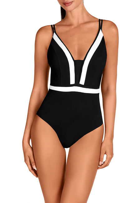 Bañador reductor sin aros negro y blanco Dolores Cortés