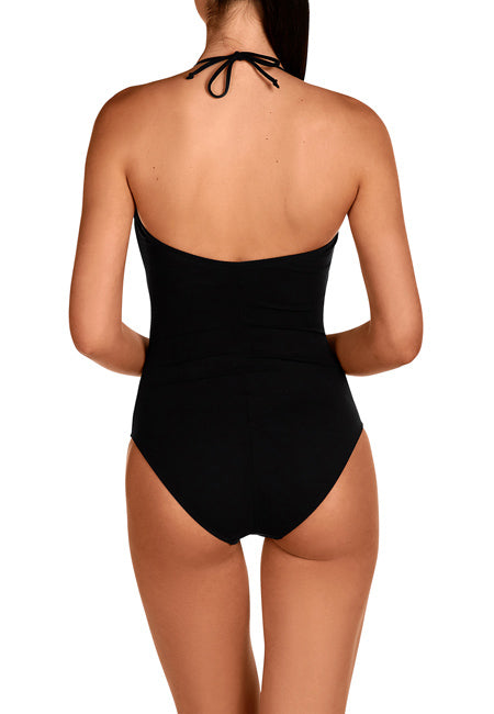 Bañador reductor escote bandeau negro con detalles blancos  Dolores Cortés