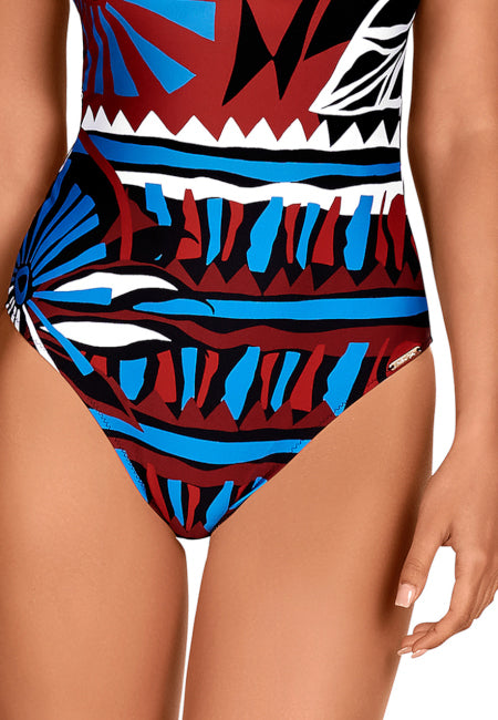 Bañador reductor estampado marrones y azules Dolores Cortés