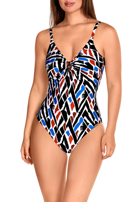 Bañador reductor estampado geométrico tonos azules  Dolores Cortés