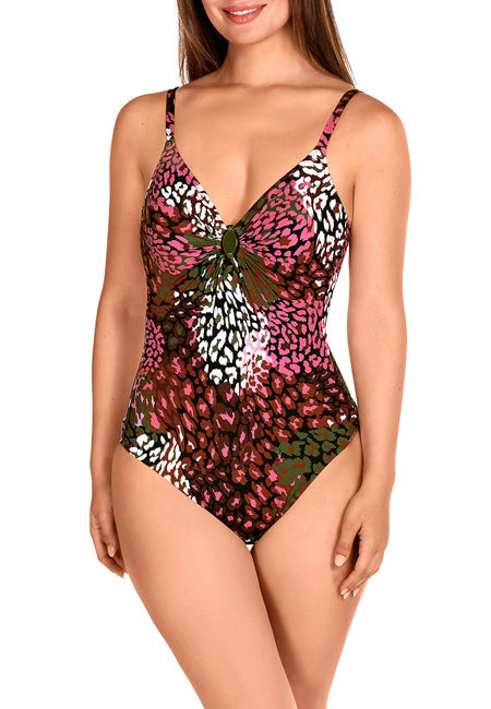 Bañador reductor estampado animal print renovado tonos rosas  Dolores Cortés