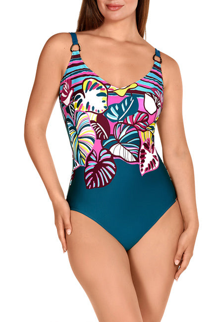 Bañador reductor estampado en tonos turquesa  Dolores Cortés
