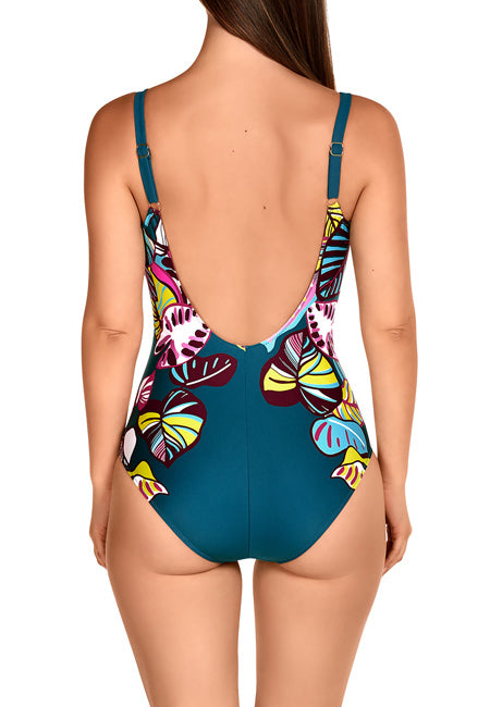 Bañador reductor estampado en tonos turquesa Dolores Cortés