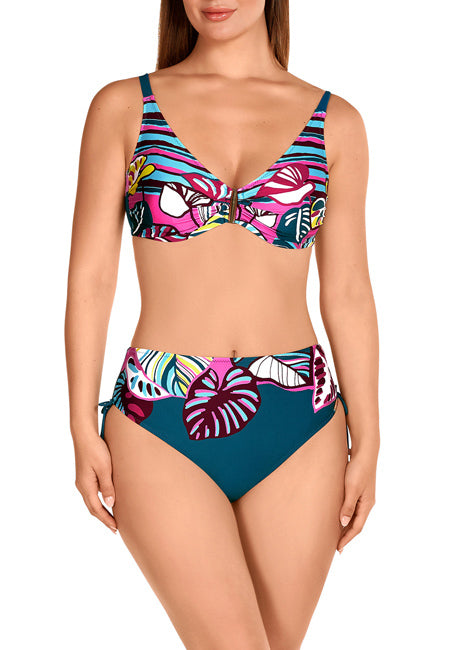 Bikini con aros REDUCTOR estampado tonos turquesa Dolores Cortés copa D