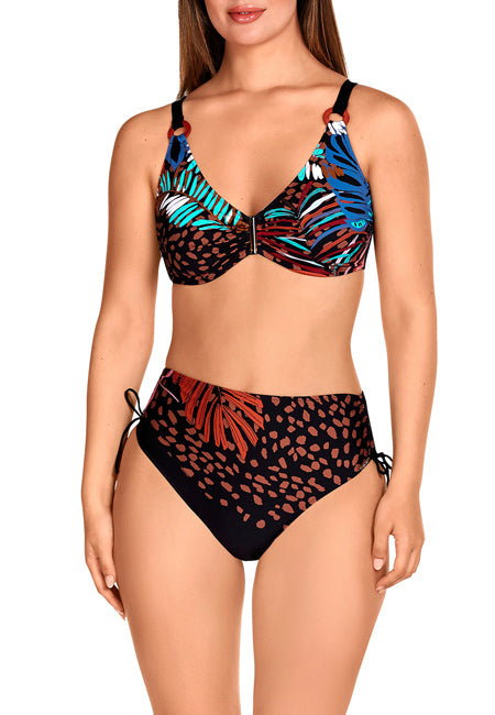 Bikini con aros REDUCTOR estampado hojas tonos marrones Dolores Cortés copa D