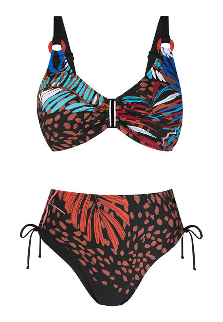 Bikini con aros REDUCTOR estampado hojas tonos marrones Dolores Cortés copa D