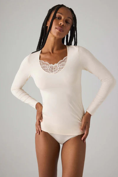 Camiseta mujer manga larga microfibra con encaje en el escote Ysabel Mora