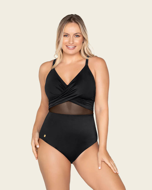Bañador mujer negro con push up suave de pecho y control suave de abdomen LEONISA