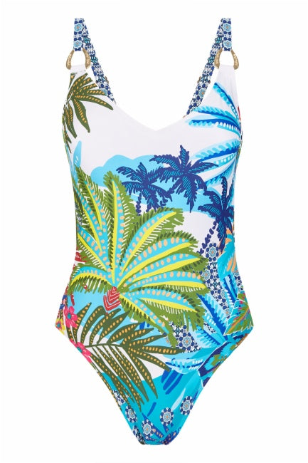 Bañador REDUCTOR sin aros estampado tropical Dolores Cortés