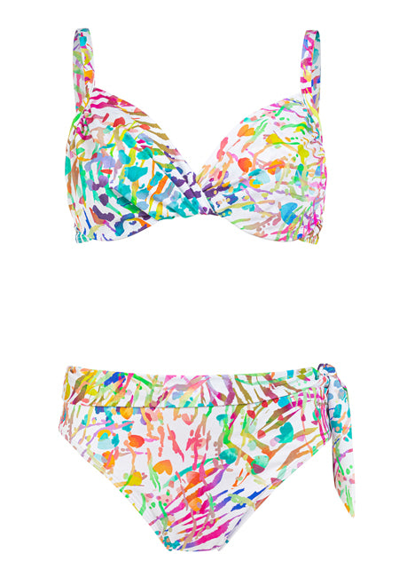 Bikini REDUCTOR estampado sobre fondo blanco con aro copa C Dolores Cortés