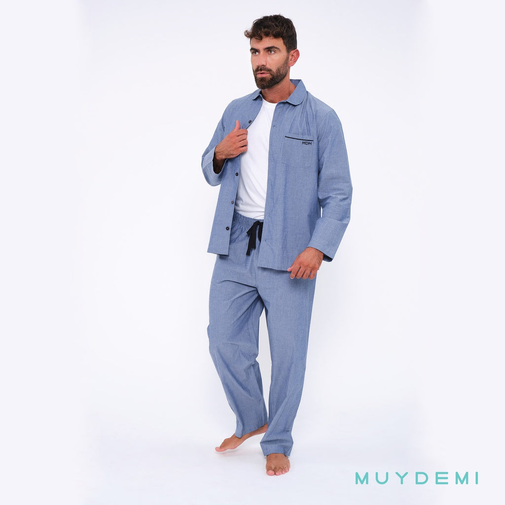 Pijama de hombre abierto tela popelín algodón MUYDEMI