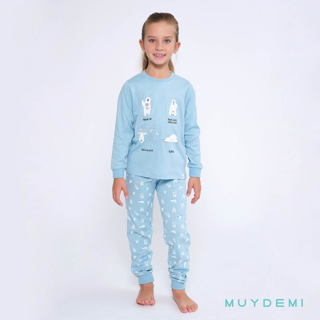 Pijama niña algodón de invierno oso polar azul celeste MUYDEMI