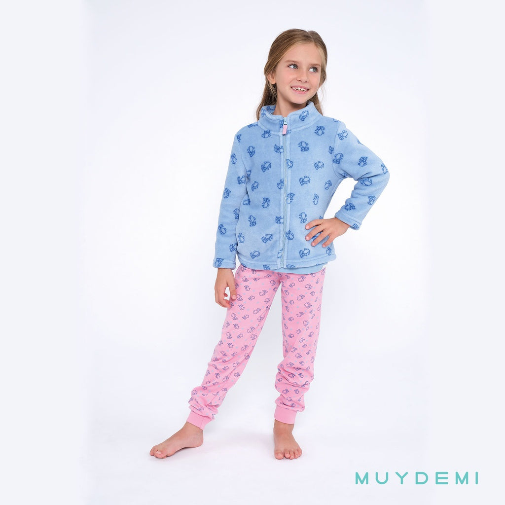 Bata de niña coralina estampado azul MUYDEMI