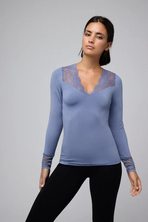 Camiseta mujer TÉRMICA manga larga encaje en cuello y puños Ysabel Mora