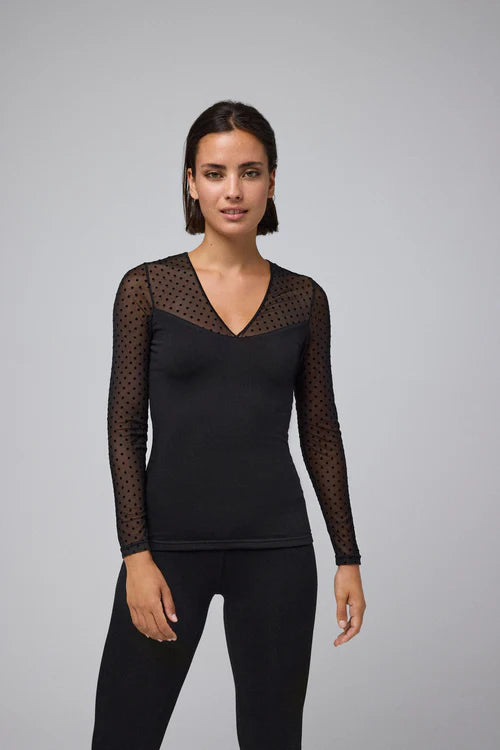 Camiseta mujer TÉRMICA manga larga detalle tul en escote Ysabel Mora
