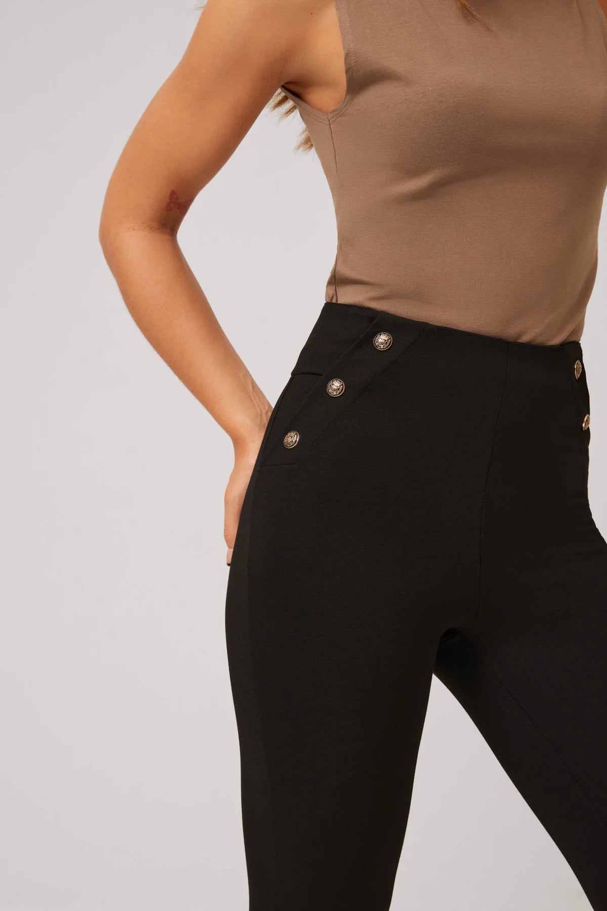 Leggings talle alto negros con botones decorativos Ysabel Mora