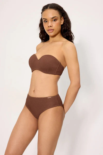 Braga bikini REDUCTORA talle medio COMBINABLE marrón tejido calado YSABEL MORA