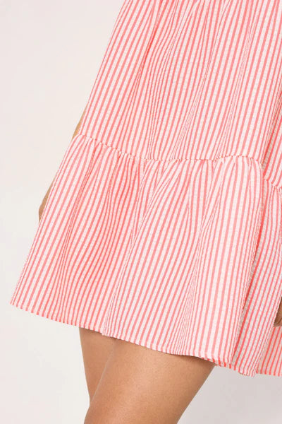 Vestido corto paneles bambula rayas rosa YSABEL MORA