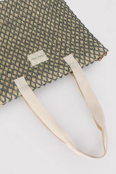 Bolso rafia beige con red verde YSABEL MORA
