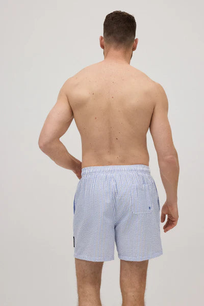 Bañador hombre tejido textura estampado rayas celestes YSABEL MORA