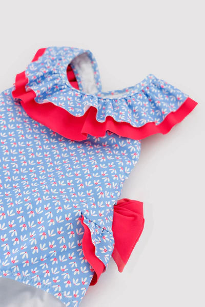 Bañador bebé niña detalles volantes y lazos estampado flores Ysabel Mora
