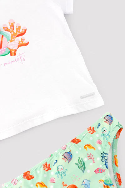 Conjunto bebé camiseta y braguita estampado fauna marina Ysabel Mora