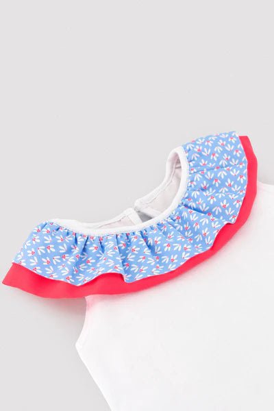 Conjunto bebé camiseta y braguita detalles volantes y lazos estampado flores Ysabel Mora