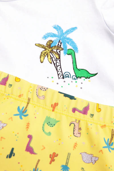 Conjunto camiseta y bañador bóxer bebé estampado dinosaurios Ysabel Mora