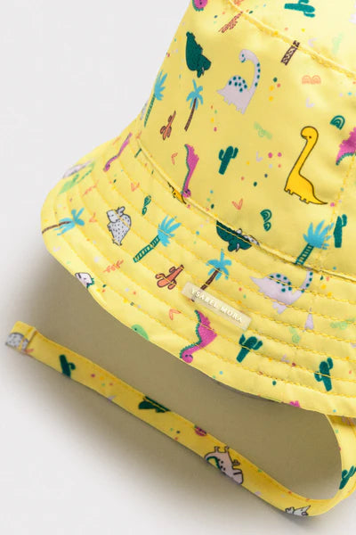 Gorro de playa bebé ala recta estampado dinosaurios Ysabel Mora