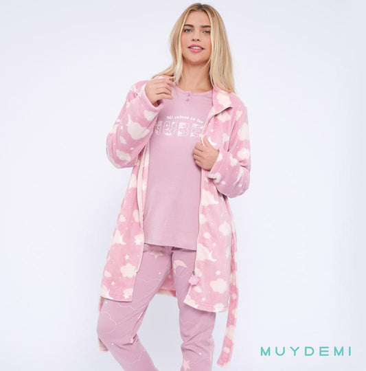 bata de casa mujer coralina estampado nubes