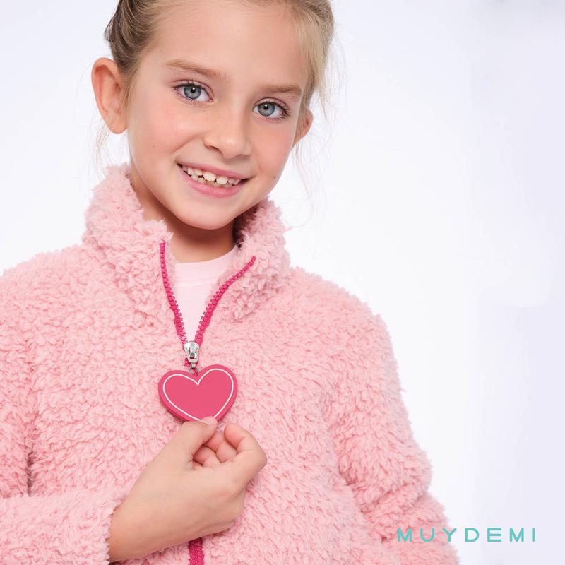 Bata de niña borreguillo rosa con cremallera y cinturón MUYDEMI