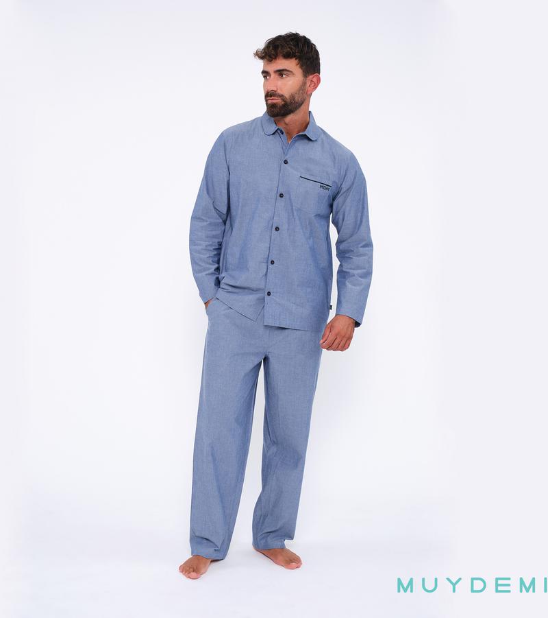 Pijama de hombre abierto tela popelín algodón MUYDEMI