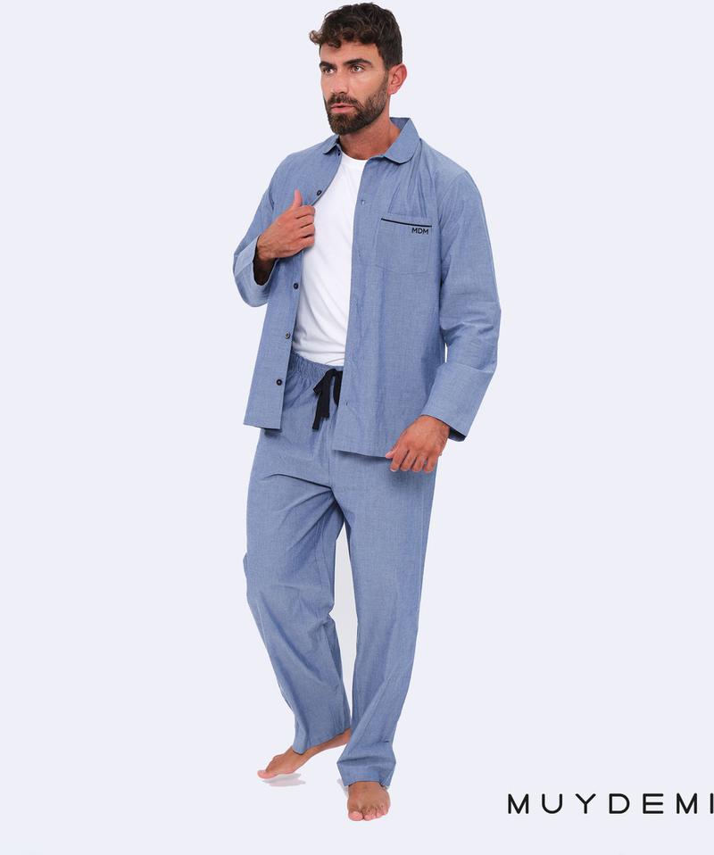 Pijama de hombre abierto tela popelín algodón MUYDEMI