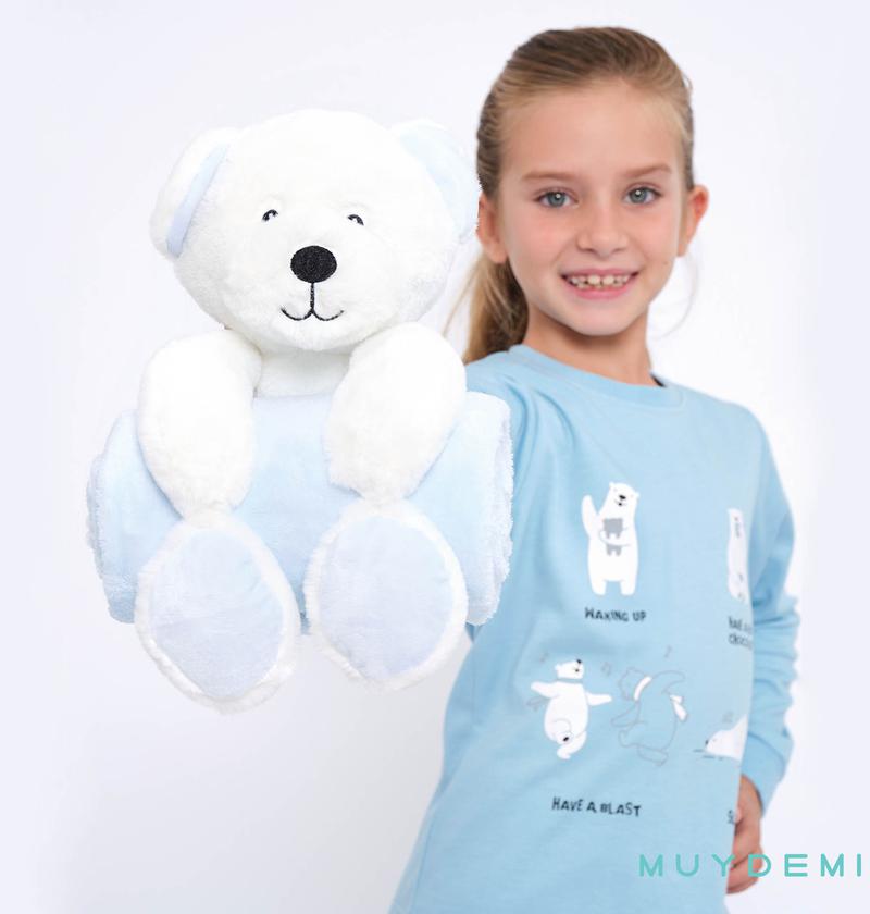 Pijama niña algodón de invierno oso polar azul celeste MUYDEMI