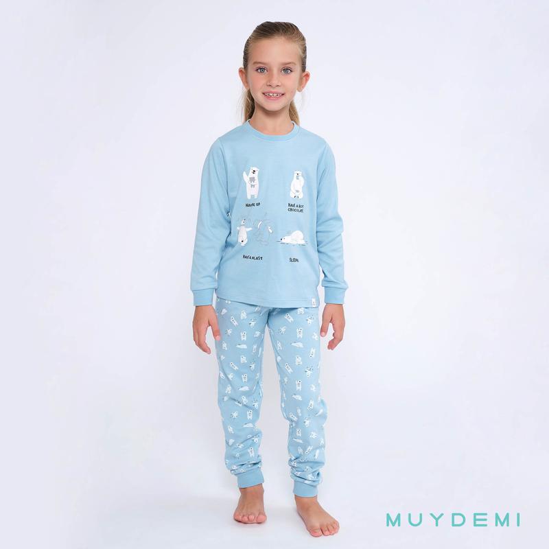 Pijama niña algodón de invierno oso polar azul celeste MUYDEMI