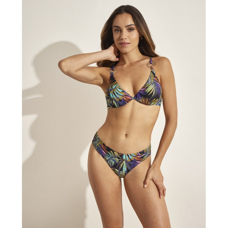 Braga bikini COMBINABLE estampado tropical sobre fondo negro SELMARK