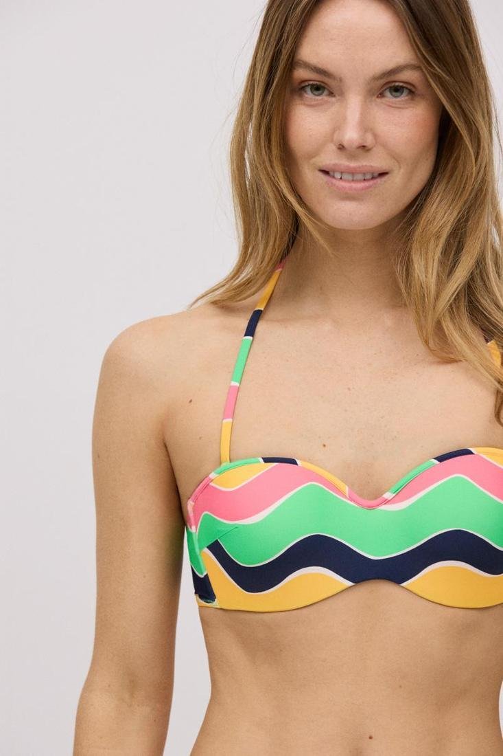 Top bikini con aros escote bandeau copa B COMBINABLE estampado ondas YSABEL MORA