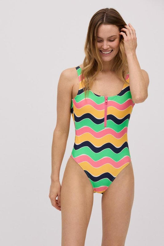 Bañador reductor copa B estampado ondas con cremallera YSABEL MORA