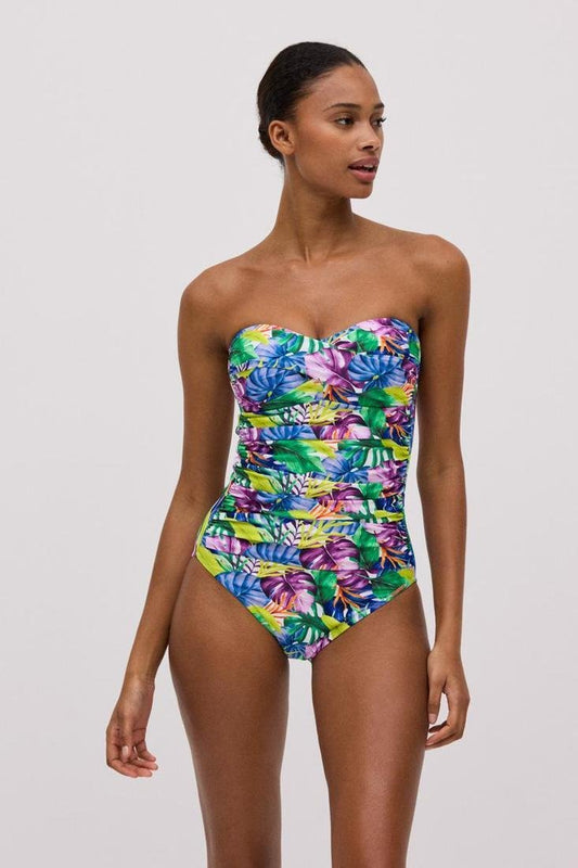 Bañador escote bandeau  REDUCTOR copa B estampado tropical YSABEL MORA