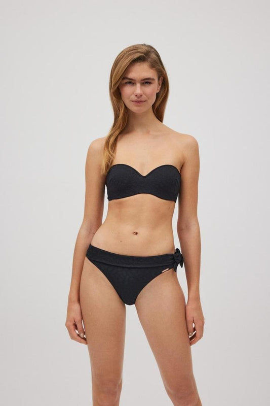Bikini negro tejido textura escote bandeau con aro y foam copa B YSABEL MORA