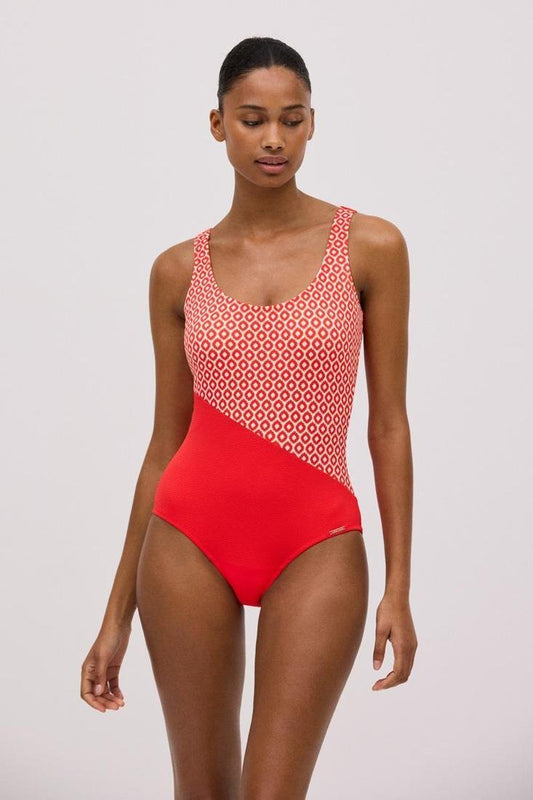 Bañador reductor copa B tejido micro piqué estampado YSABEL MORA