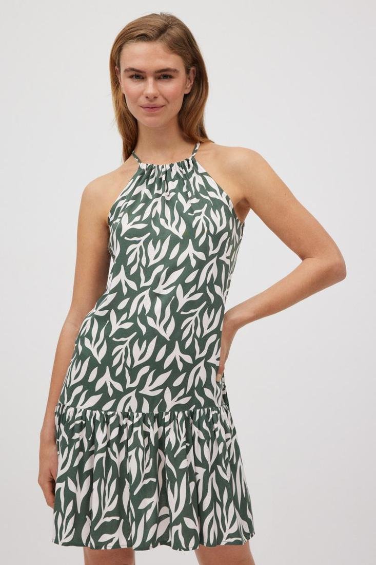 Vestido playero mujer cuello halter estampado verde caqui YSABEL MORA